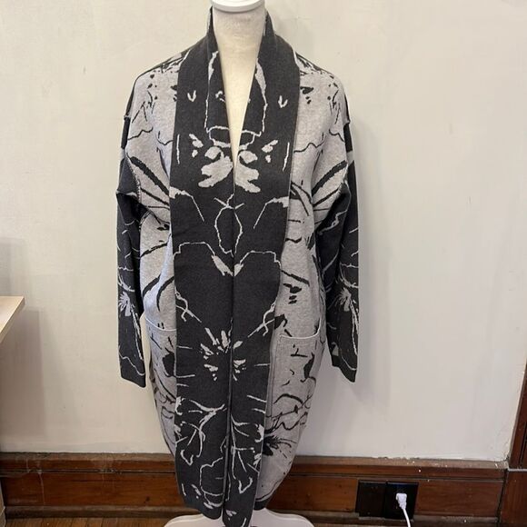Liverpool light dark gray long open patterned cardigan Size L NWOT - Picture 1 of 8